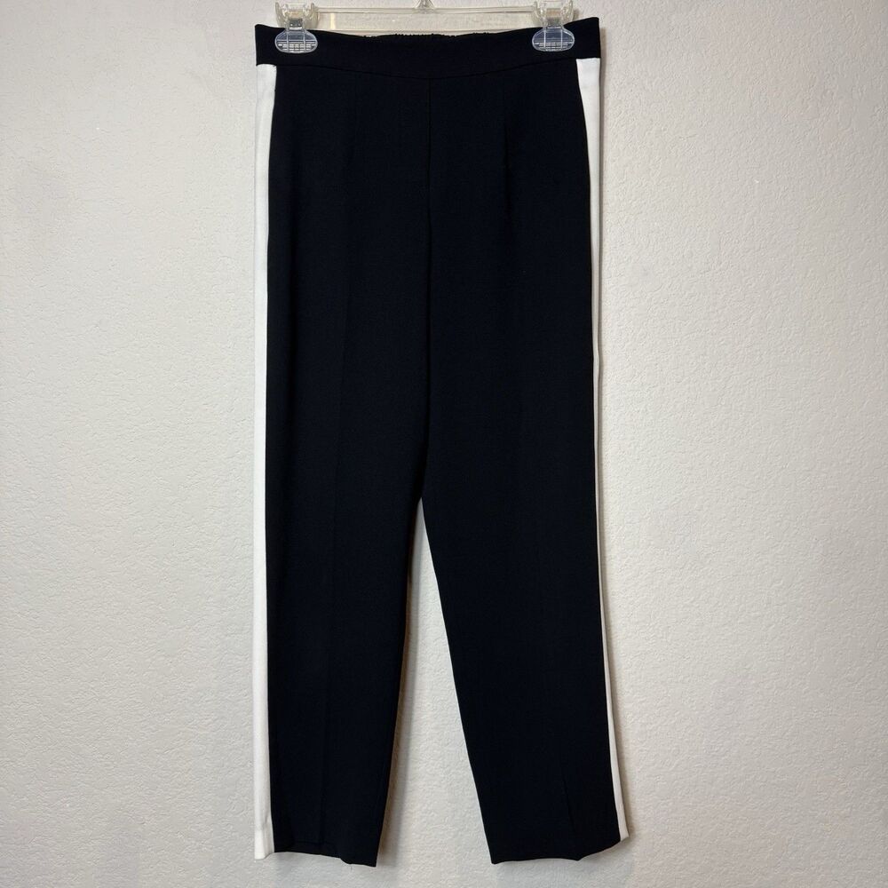 Babaton Aritzia Black Mid-Rise Straight Leg Trouser Pants Wide White Stripe Sz 0